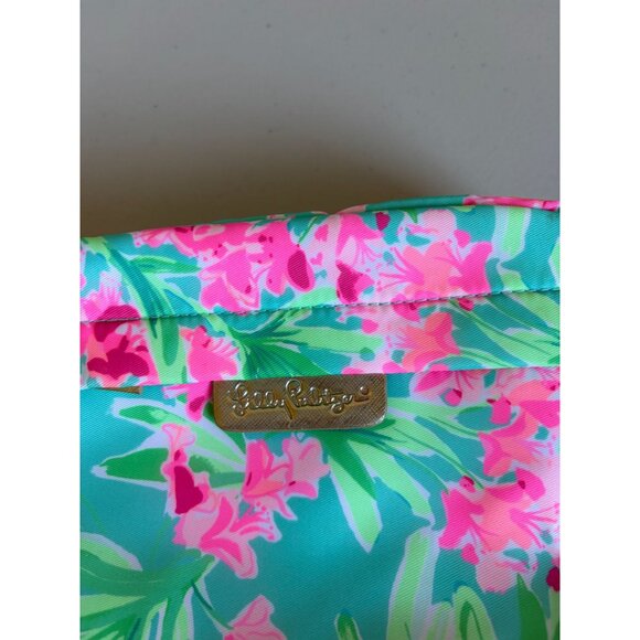Lilly Pulitzer Aqua Al Fresco Green Pink Floral Makeup Bag 8" x 5" - Picture 3 of 8